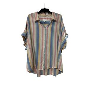 Candace Cameron Bure Pastel Multi-Stripe Button-Down Shirt